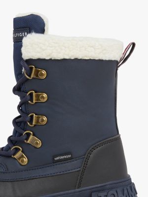 bottines crantées imperméables à lacets bleu pour garçons tommy hilfiger