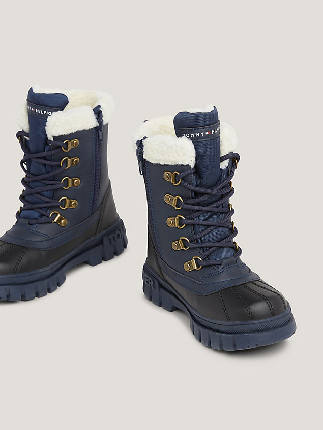 blue waterproof cleat lace-up boots for boys tommy hilfiger
