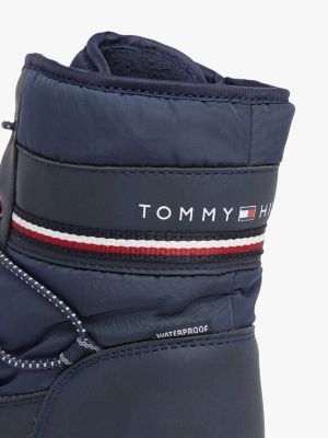 blue signature tape lace-up snow boots for boys tommy hilfiger