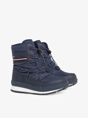 blue signature tape lace-up snow boots for boys tommy hilfiger