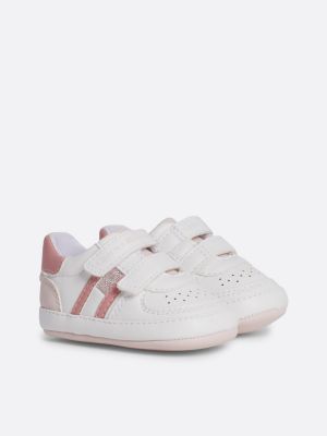 white sneaker met klittenband en glittervlag voor meisjes - tommy hilfiger