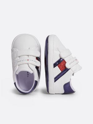 zapatillas deportivas de velcro y purpurina blanco de niñas tommy hilfiger