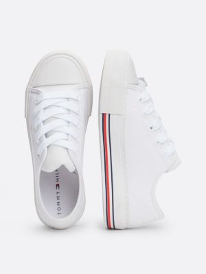 white glitter canvas lace-up trainers for girls tommy hilfiger