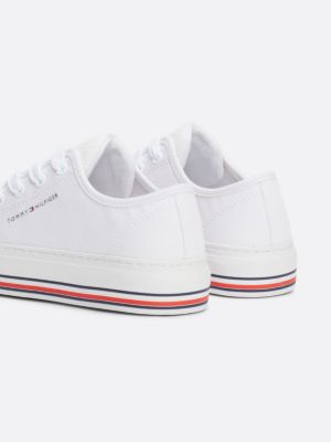 weiß lace-up sneaker aus canvas mit glitzer-finish für mädchen - tommy hilfiger