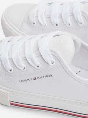 weiß lace-up sneaker aus canvas mit glitzer-finish für mädchen - tommy hilfiger