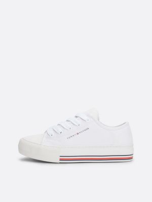 white glitter canvas lace-up trainers for girls tommy hilfiger