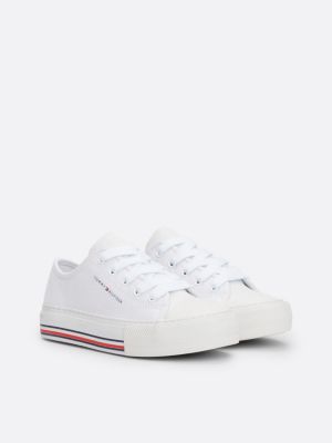 white glitter canvas lace-up trainers for girls tommy hilfiger