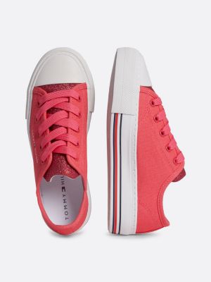 pink glitter canvas lace-up trainers for girls tommy hilfiger