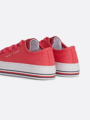 pink glitter canvas lace-up trainers for girls tommy hilfiger