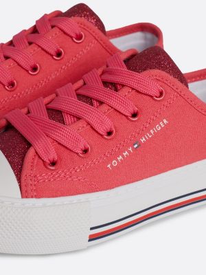 pink glitter canvas lace-up trainers for girls tommy hilfiger