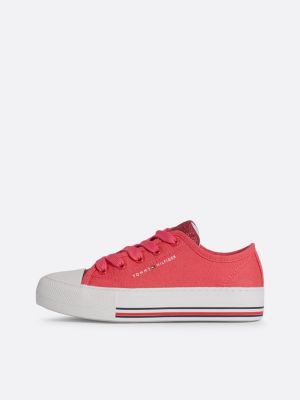 rosa lace-up sneaker aus canvas mit glitzer-finish für mädchen - tommy hilfiger