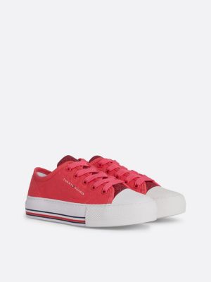 pink glitter canvas lace-up trainers for girls tommy hilfiger