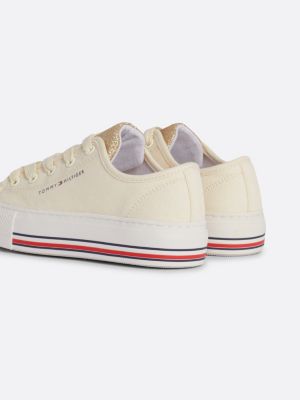 beige lace-up sneaker aus canvas mit glitzer-finish für mädchen - tommy hilfiger