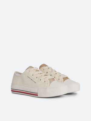 beige canvas vetersneaker met glitter voor meisjes - tommy hilfiger