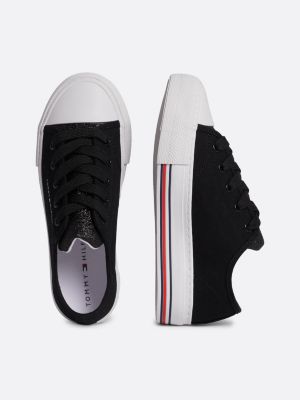 black glitter canvas lace-up trainers for girls tommy hilfiger