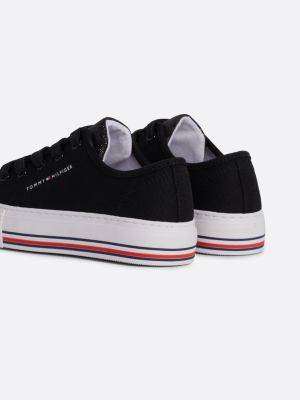 black glitter canvas lace-up trainers for girls tommy hilfiger