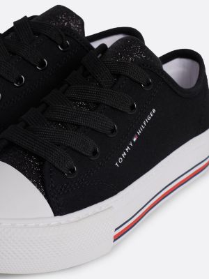 Glitter Canvas Lace Up Trainers Black Tommy Hilfiger