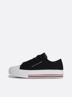 black glitter canvas lace-up trainers for girls tommy hilfiger