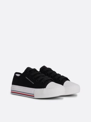 baskets pailletées à lacets en toile black pour filles tommy hilfiger