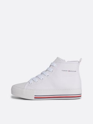 zapatillas de corte alto con logo blanco de niñas tommy hilfiger