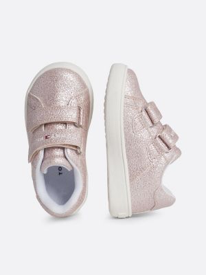 pink flag glitter hook and loop trainers for girls tommy hilfiger