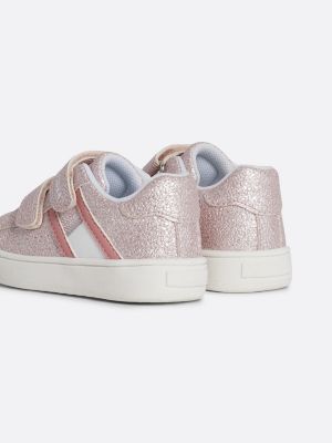roze sneaker met glitter en klittenbandsluiting voor meisjes - tommy hilfiger