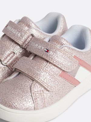 Sneaker met glitter en klittenbandsluiting Roze Tommy Hilfiger