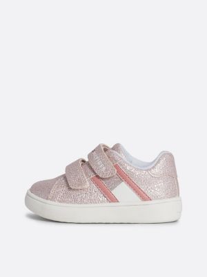 pink flag glitter hook and loop trainers for girls tommy hilfiger