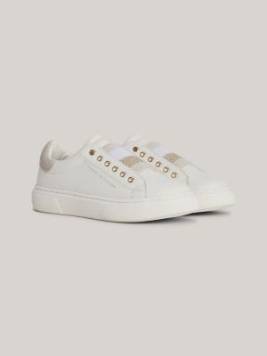 zapatillas sin cordones con rayas metalizadas white de niñas tommy hilfiger