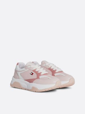 pink tonal panel fine cleat trainers for girls tommy hilfiger