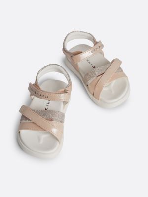 pink metallic glitter strap hook and loop sandals for girls tommy hilfiger