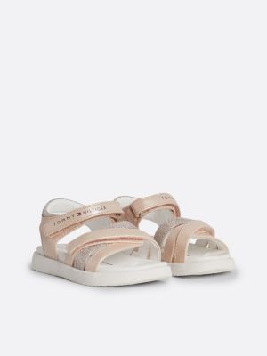 pink metallic glitter strap hook and loop sandals for girls tommy hilfiger