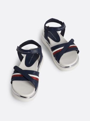 blue glitter signature strap sandals for girls tommy hilfiger