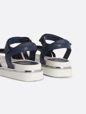 blue glitter signature strap sandals for girls tommy hilfiger