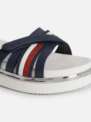 blue glitter signature strap sandals for girls tommy hilfiger