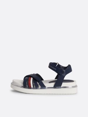 blue glitter signature strap sandals for girls tommy hilfiger