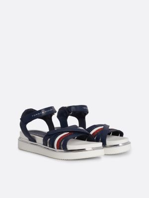 sandali con fascette iconiche in glitter blue da bambine tommy hilfiger