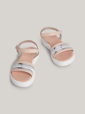 pink logo metallic hook and loop sandals for girls tommy hilfiger