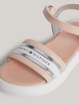 pink logo metallic hook and loop sandals for girls tommy hilfiger