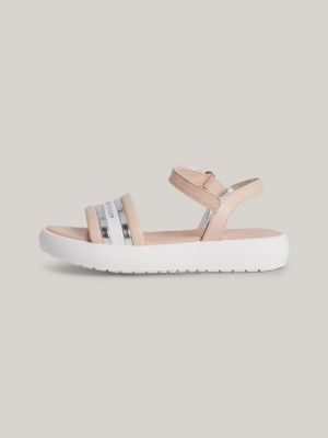 pink logo metallic hook and loop sandals for girls tommy hilfiger