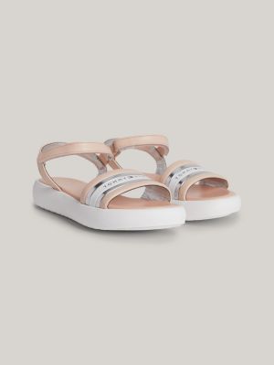 pink logo metallic hook and loop sandals for girls tommy hilfiger