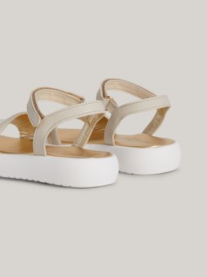 sandalias con cierre de velcro y logo beige de niñas tommy hilfiger