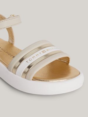 sandalias con cierre de velcro y logo beige de niñas tommy hilfiger