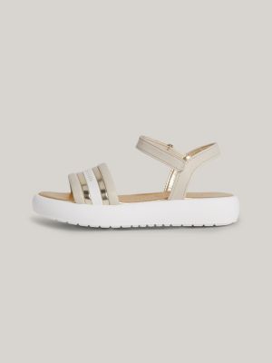 sandalias con cierre de velcro y logo beige de niñas tommy hilfiger