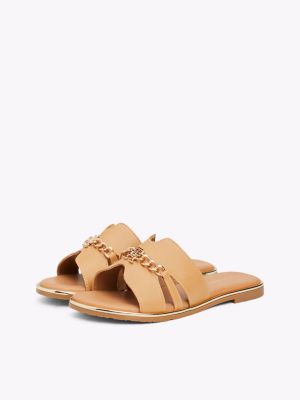 beige th monogram chain flat slides for girls tommy hilfiger