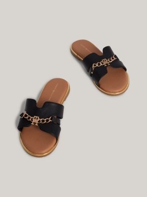 sandalias planas con cadena y monograma th negro de niñas tommy hilfiger