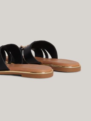 sandalias planas con cadena y monograma th negro de niñas tommy hilfiger