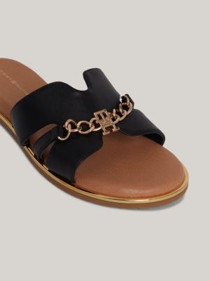 sandalias planas con cadena y monograma th negro de niñas tommy hilfiger