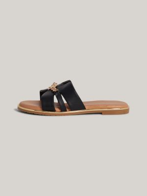 sandalias planas con cadena y monograma th negro de niñas tommy hilfiger