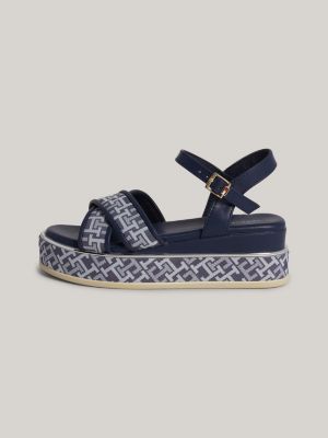 denim sandaal met plateauzool en th-monogram voor meisjes - tommy hilfiger